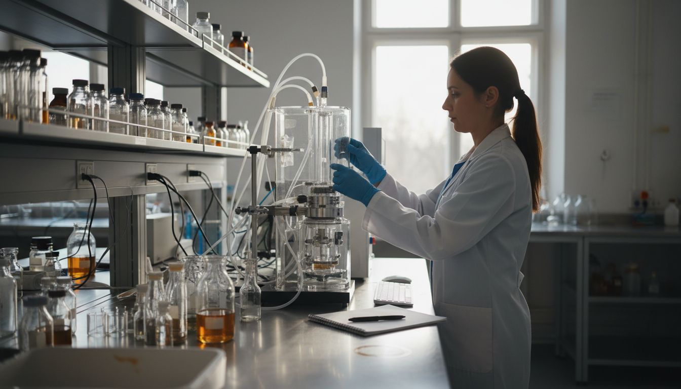 Lab technician working in cannabinoid testing lab