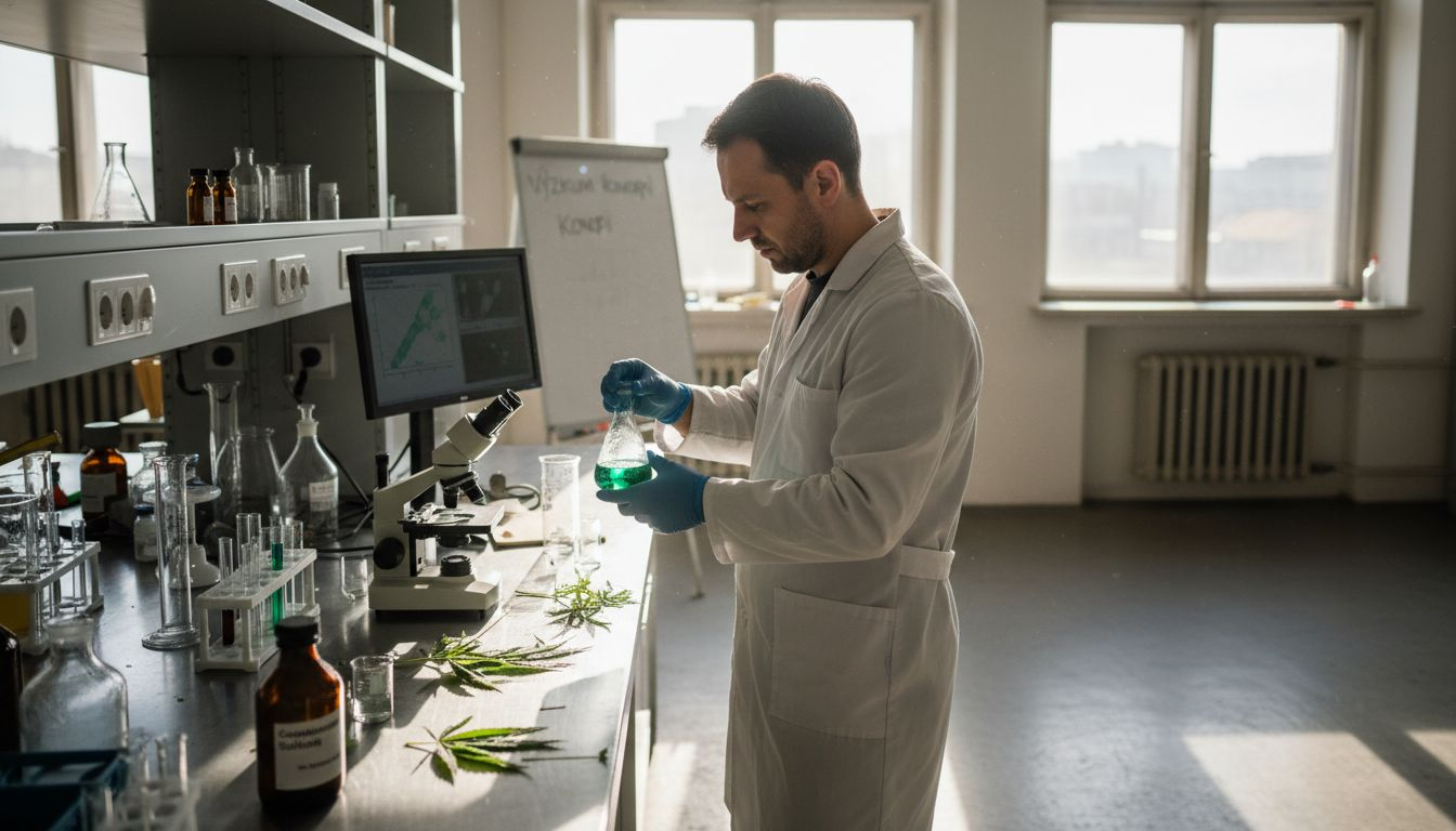 Odborník zkoumá konopí ve vědecké laboratoři.