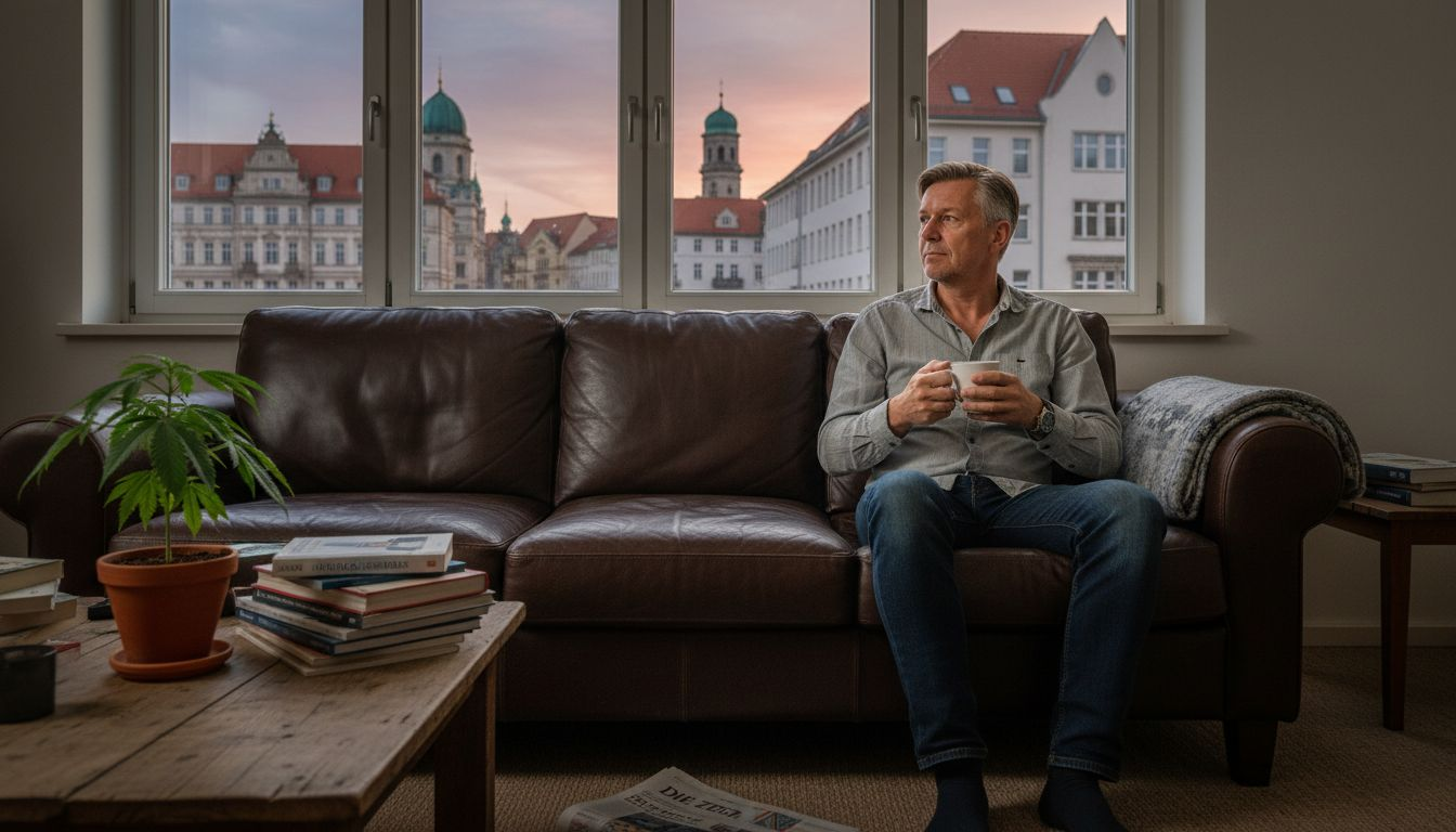 Un hombre alemán disfruta de un momento de tranquilidad en su salón, rodeado de plantas.