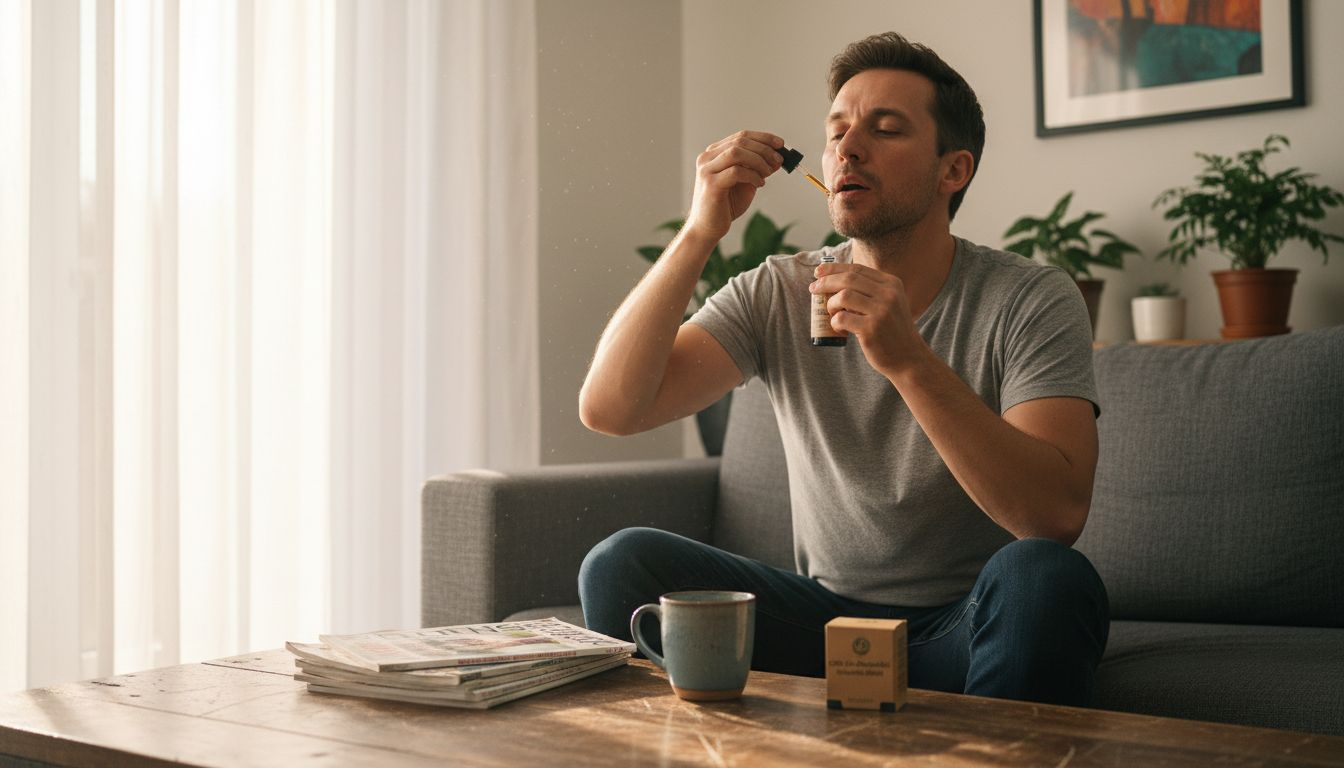 Muž si doma aplikuje CBD olej