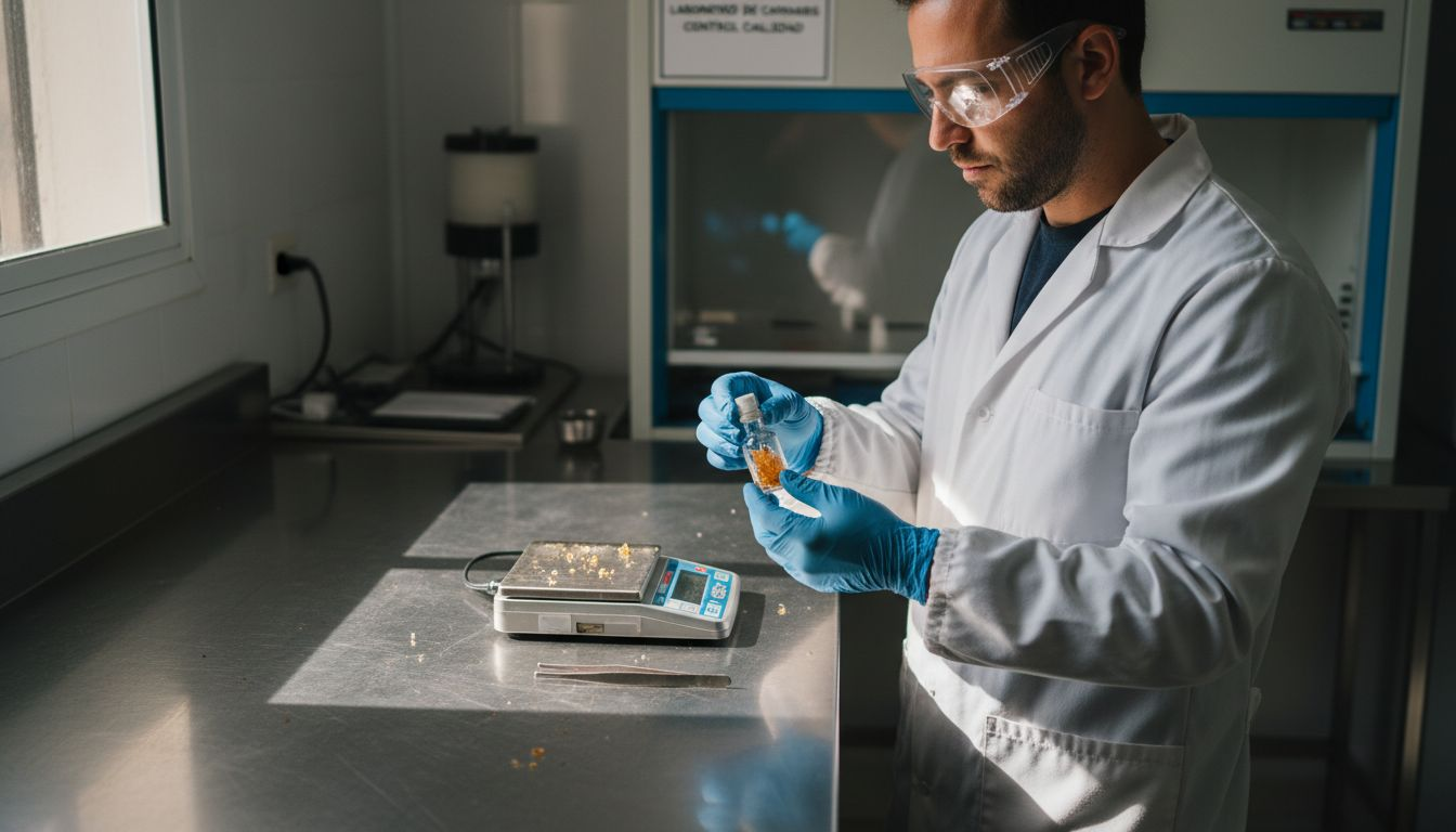 Un especialista realiza pruebas de cera de cannabis en el laboratorio.