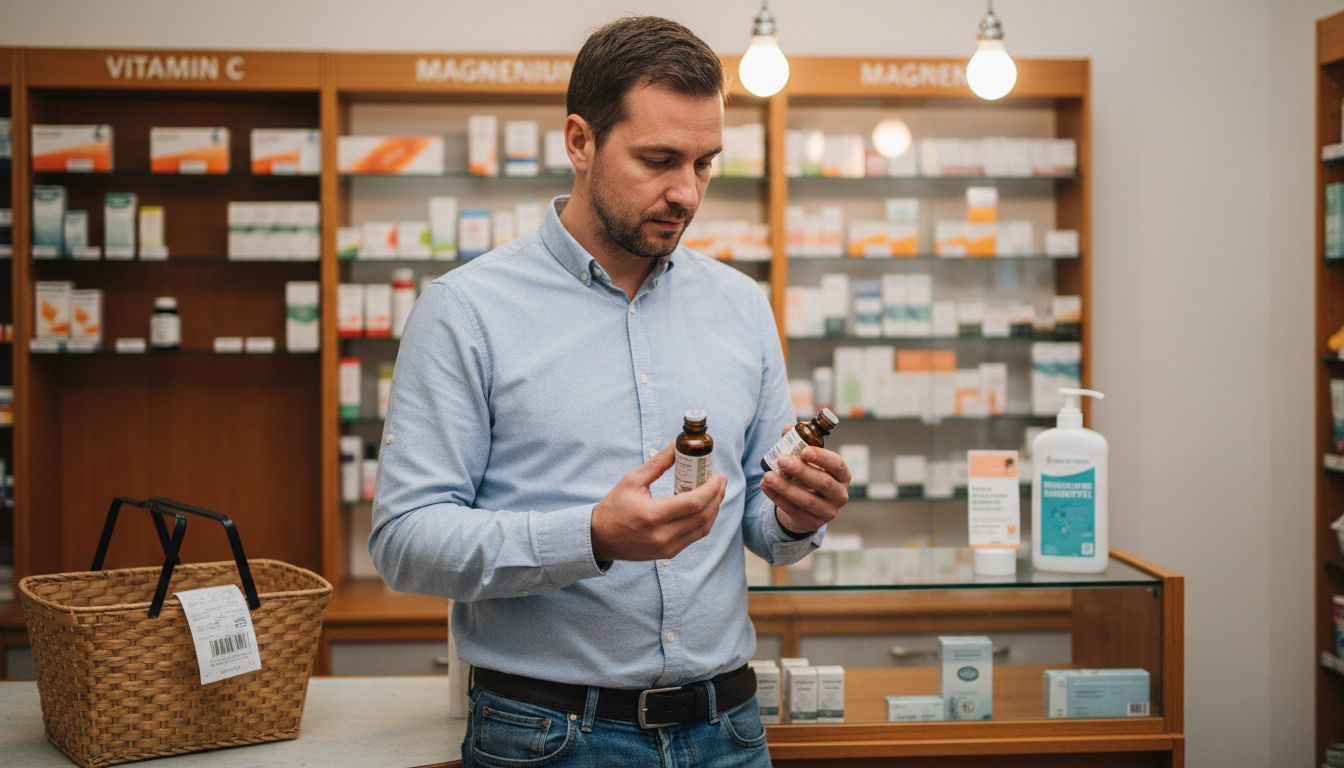 Im Fachhandel schaut man sich verschiedene CBD-Öle an und vergleicht die unterschiedlichen Fläschchen miteinander.