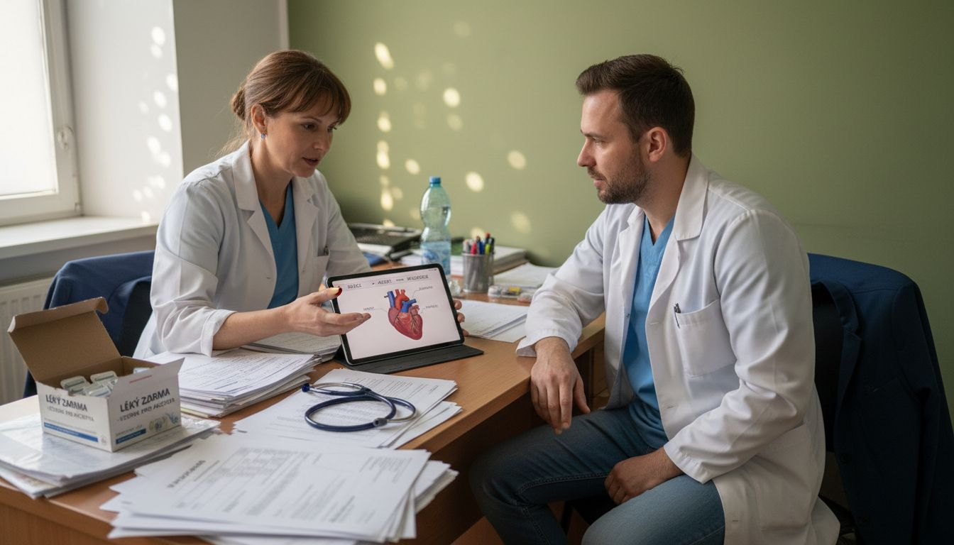 Lékař s pacientem probírá možnosti užívání kanabinoidů.