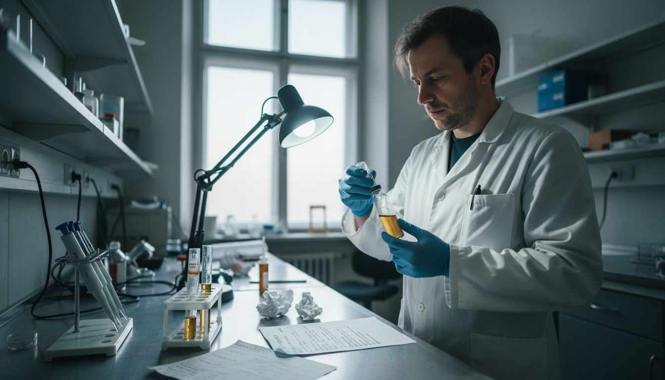 Laborant pečlivě kontroluje výrobek s obsahem kanabinoidů