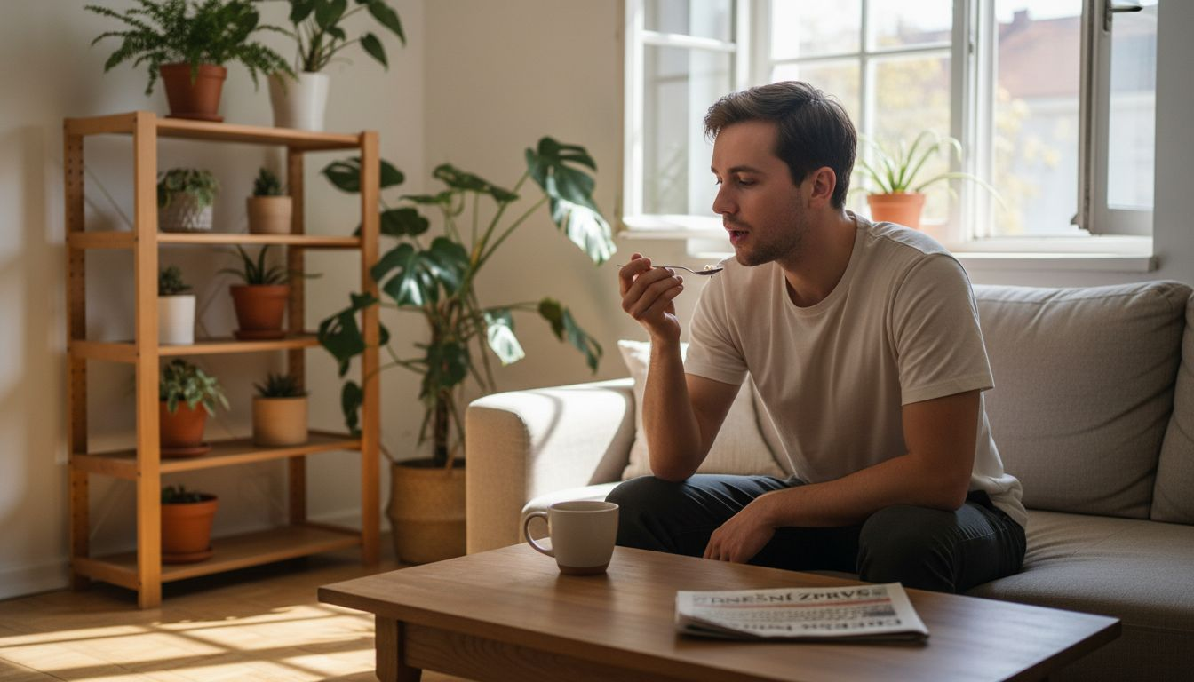 Muž si doma aplikuje CBG olej