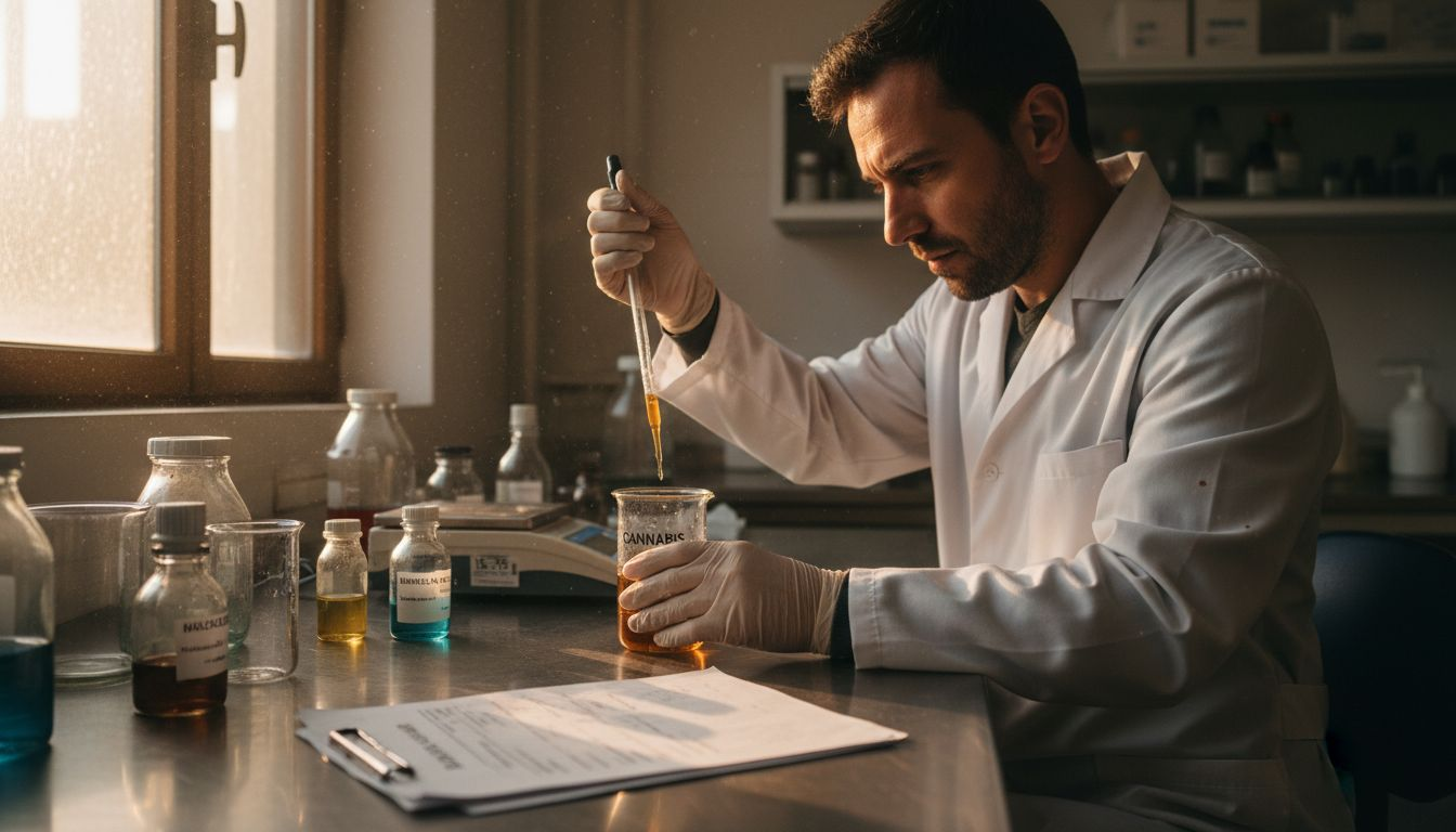 Un especialista examina una muestra de CBD en un laboratorio en Alemania.