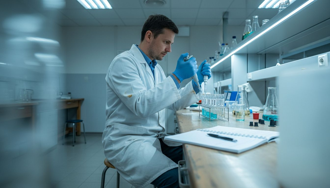 Laboratorní pracovník prováděl testování vzorků konopných produktů.