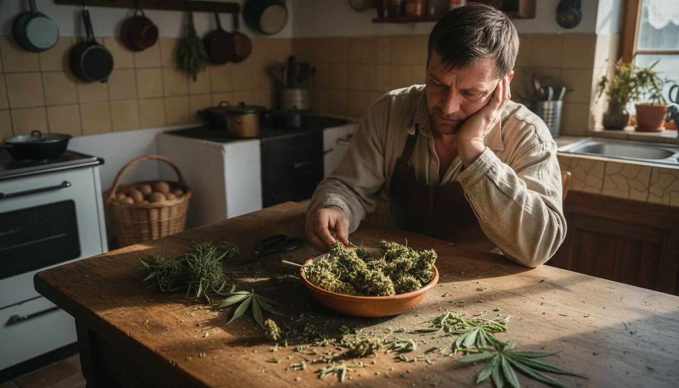 Muž si pečlivě vybírá květy, které následně suší a připravuje k dalšímu využití.