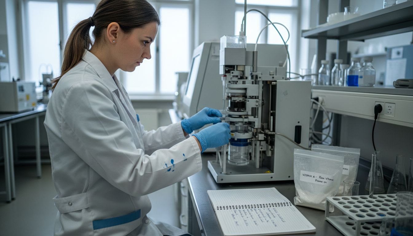 Laborant provádí analýzu kanabinoidů na specializovaném přístroji.