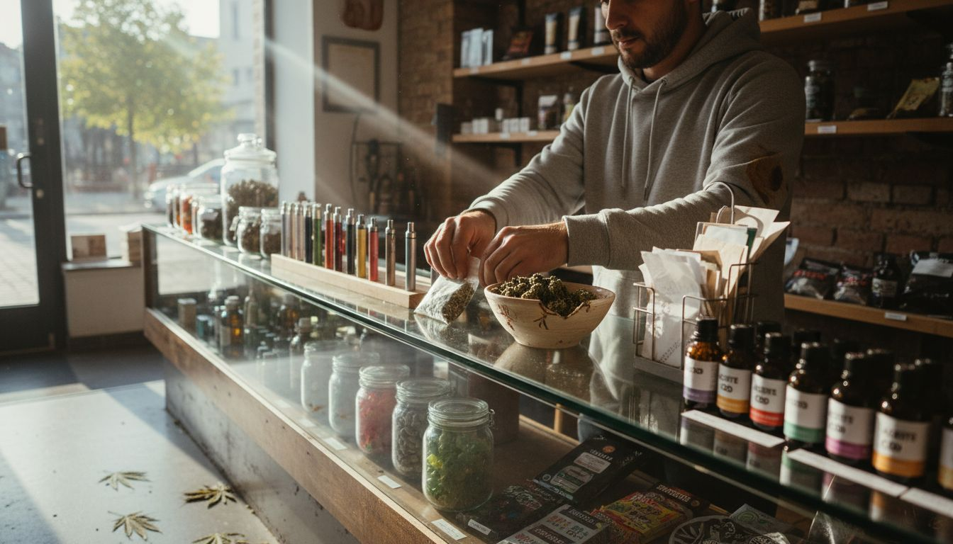 Productos de cannabis expuestos en una tienda de Berlín