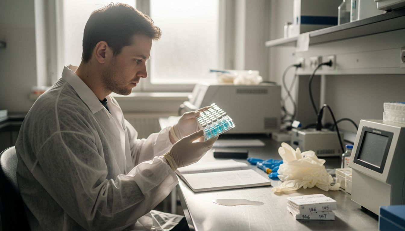 Laborant provádí analýzu vzorků konopí v laboratoři.