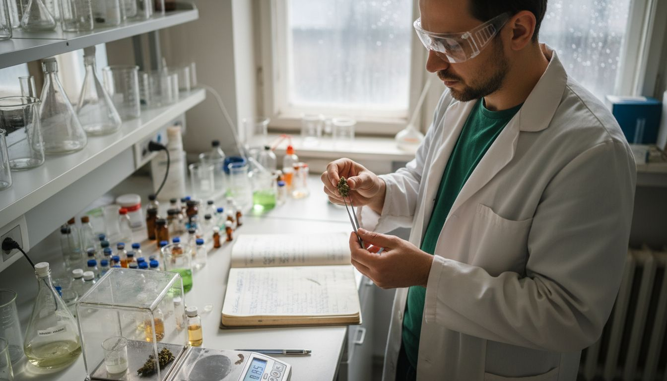 Laborant provádí analýzu vzorku konopí