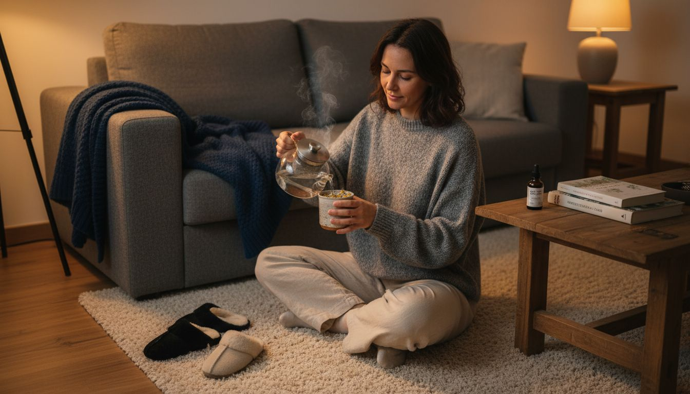Una mujer prepara una infusión de CBD para disfrutar de un momento de relajación.