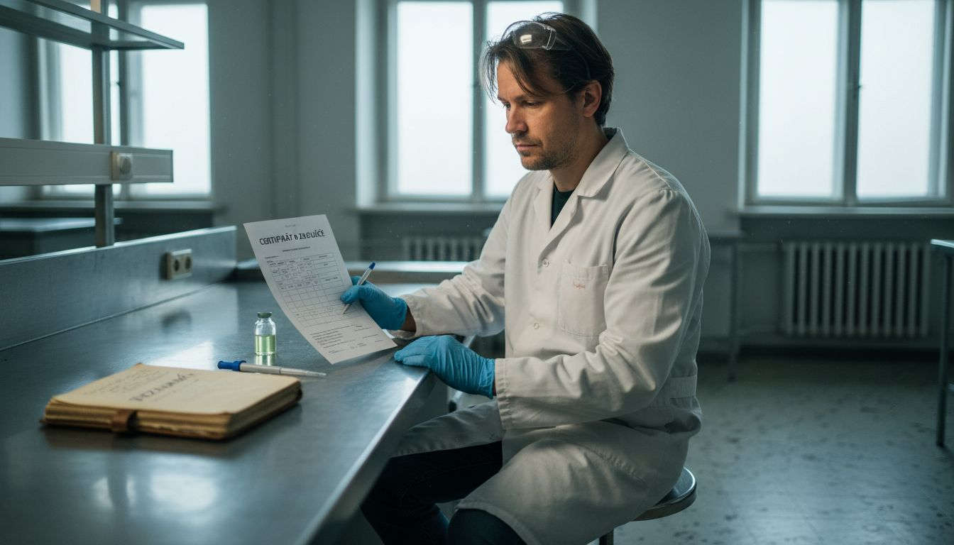 Laborant pečlivě kontroluje výsledky testování obsahu CBD.